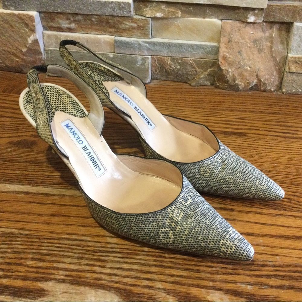 MANOLO BLAHNIK Caroline Shake Skin Slingback Pumps
